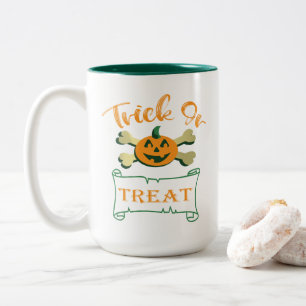 Trick or treat crossbones Halloween pumpkin Two-Tone Coffee Mug