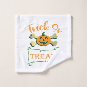 Trick or treat crossbones Halloween pumpkin Wash Cloth