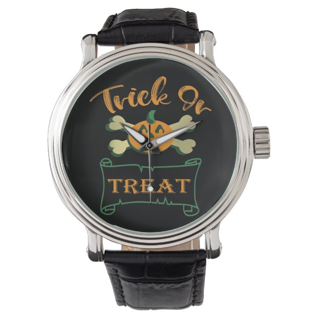 Trick or treat crossbones Halloween pumpkin  Watch (Front)