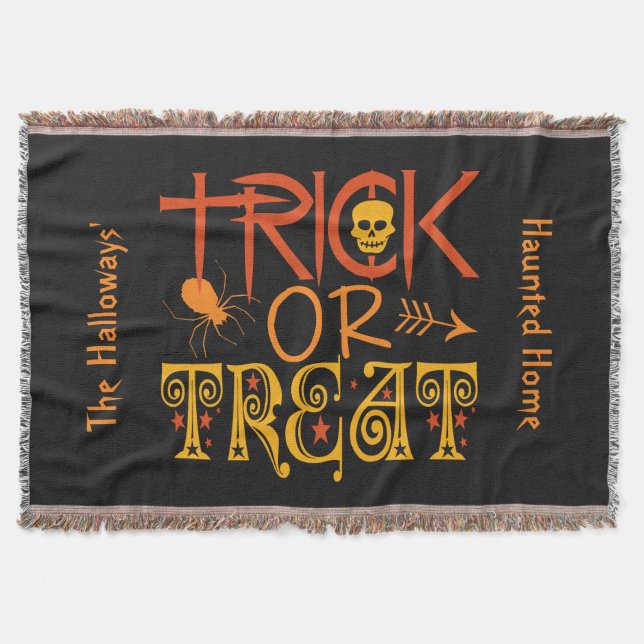 Trick or Treat custom name throw blanket (Front)