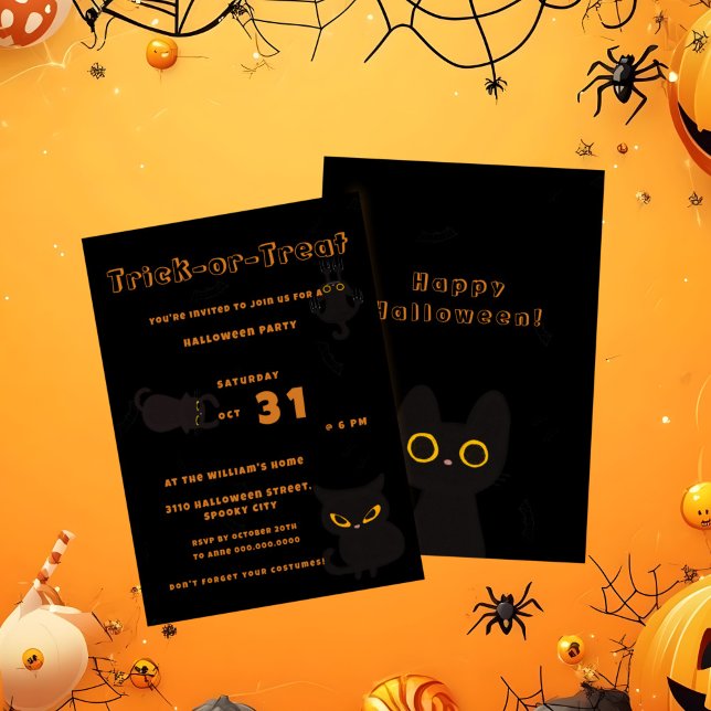 Trick or Treat | Cute Black Cat Halloween Invitation (Creator Uploaded)