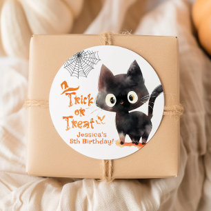 Trick or Treat Cute black cat Halloween party Classic Round Sticker