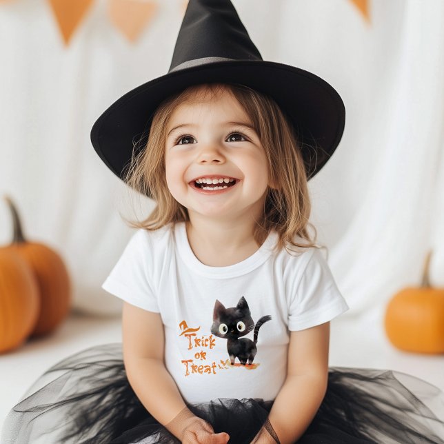 Trick or Treat cute Black Cat Halloween party Toddler T-Shirt (Creator Uploaded)