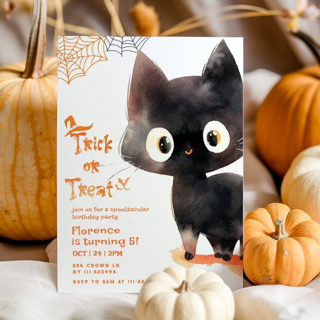 Trick or Treat cute Black cat Spooktacular party Invitation (Creator Uploaded)