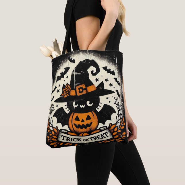 Trick or treat cute cat witch Tote Bag (Close Up)