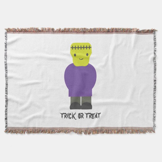Trick or Treat- Cute Frankenstein Throw Blanket (Front)