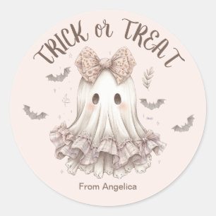 Trick or Treat Cute Ghost Girl Pastel Halloween Classic Round Sticker