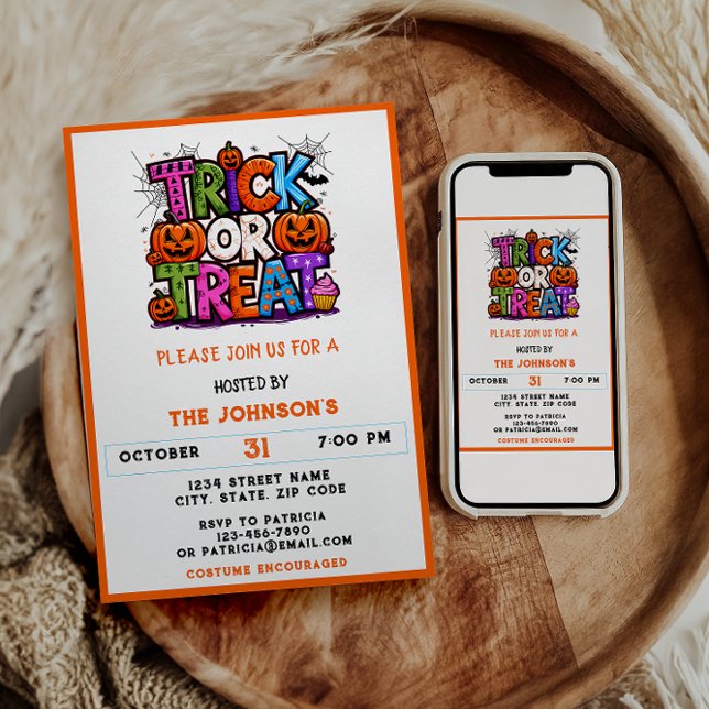 TRICK OR TREAT | Cute Halloween Bash Party Invitation (Creator Uploaded)