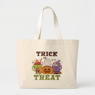 Trick Or Treat – Cute Halloween Coffee Brew Large Tote Bag