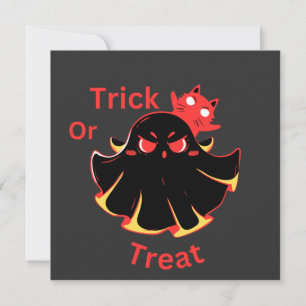 Trick Or Treat Cute Halloween Ghost And Black Cat Invitation