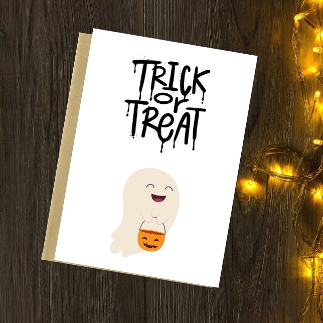 Trick Or Treat Cute Halloween Ghost Pumpkin Holiday Card (Creator Uploaded)