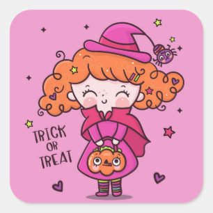 Trick or Treat Cute Little Halloween Girl Square Sticker