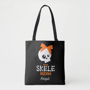 Trick or Treat Cute Orange Skeleton Halloween Name Tote Bag