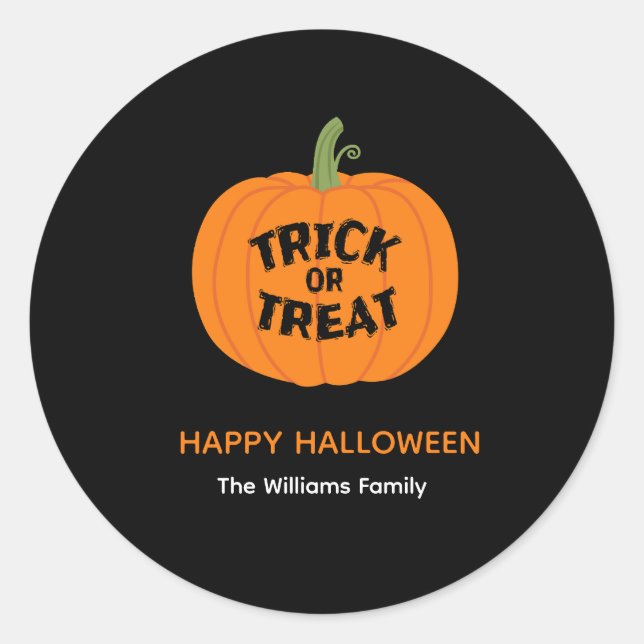 Trick or Treat Cute Pumpkin Halloween Sticker (Front)