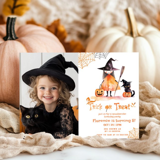 Trick or Treat cute Spooktacular birthday photo Invitation (Creator Uploaded)