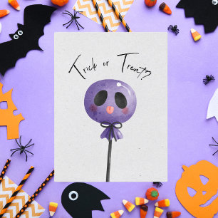 Trick or Treat? Cute Watercolor Lollipop Postcard