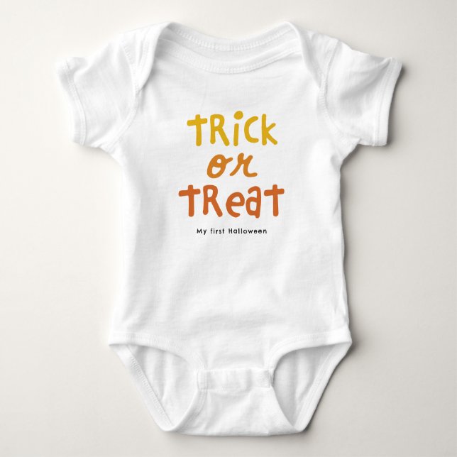 Trick or treat cute yellow orange Halloween Baby Bodysuit (Front)