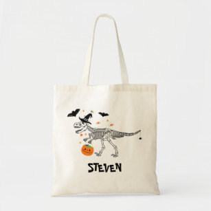 Trick or Treat Dinosaur with Witch Hat Halloween  Tote Bag