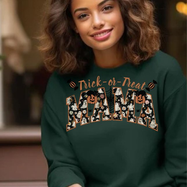 Trick-or-Treat Floral Print Mama Sweatshirt (Creator Uploaded)