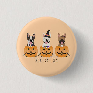 Trick Or Treat French Bulldogs Pumpkin 3 Cm Round Badge