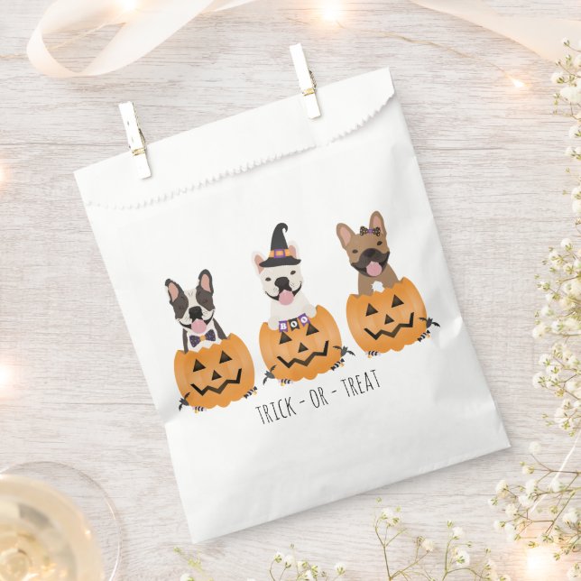 Trick Or Treat French Bulldogs Pumpkin Favour Bags (Clipped)