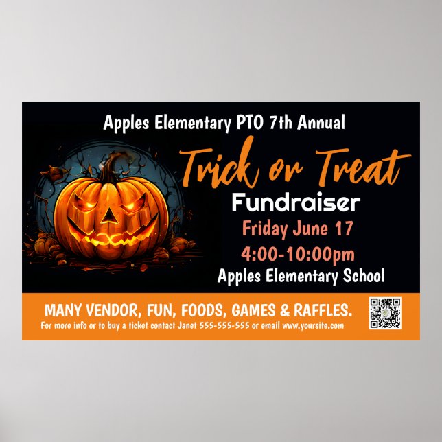 TRick or treat Fundraiser PTO PTA Church Banner Poster (Front)