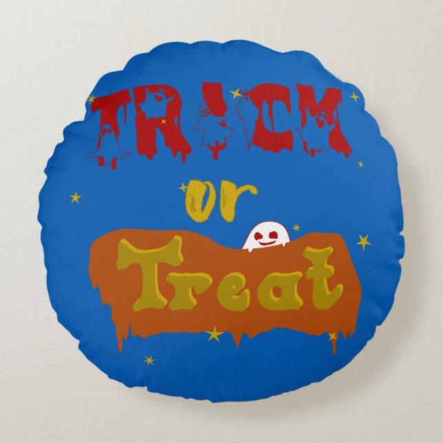 Trick or Treat Funny Boo Halloween Round Cushion (Front)