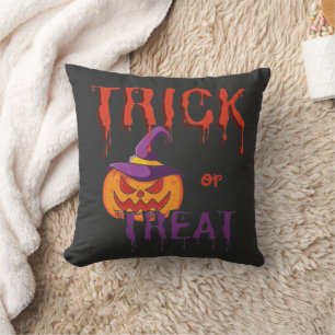 Trick or Treat Funny Halloween Pumpkin Cushion