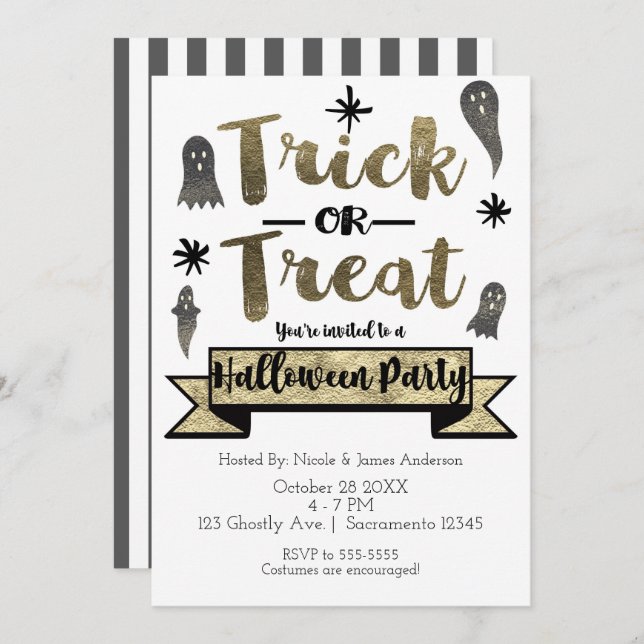 Trick or Treat Ghost Chic Modern Halloween Party Invitation (Front/Back)