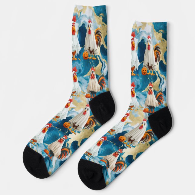 trick or treat ghost chicken (blue) socks (Left)