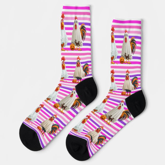 trick or treat ghost chicken (pink) socks (Left)
