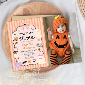 Trick or Treat Ghost Halloween 3rd Birthday Photo Invitation