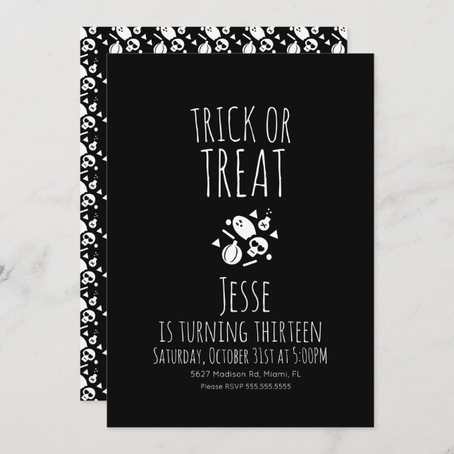 Trick or Treat Ghost Halloween Birthday Invitation (Front/Back)