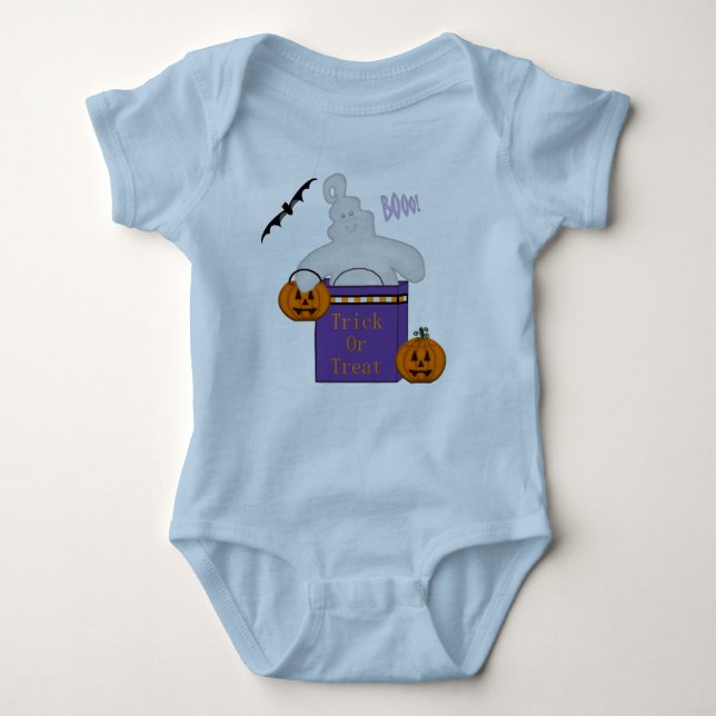 Trick Or Treat Ghost In Bag Baby Bodysuit (Front)