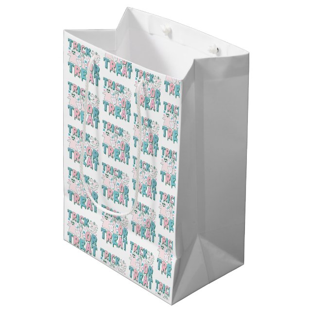 Trick or Treat Ghosts Cute White Halloween Medium Gift Bag (Front Angled)