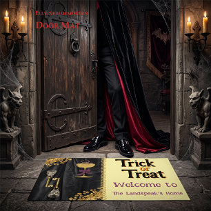 Trick or Treat Gold Glitter Skulls Halloween Doormat