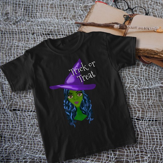 Trick or Treat Green Witch with Purple Hat T-Shirt (Creator Uploaded)