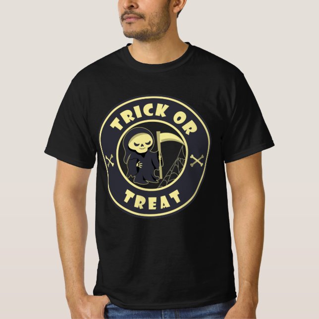 Trick or treat Grim Reaper starbucks logo coffee T T-Shirt (Front)