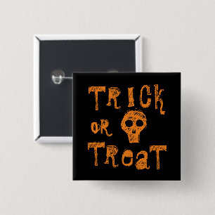 Trick or Treat Grunge Orange Skull Halloween 15 Cm Square Badge
