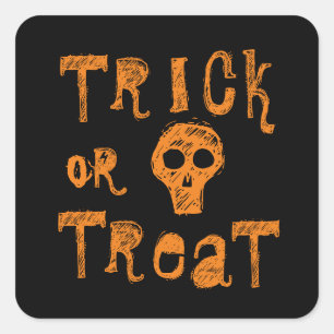 Trick or Treat Grunge Orange Skull Halloween Square Sticker