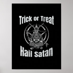 Trick or Treat Hail Satan Pentagram Goat Poster