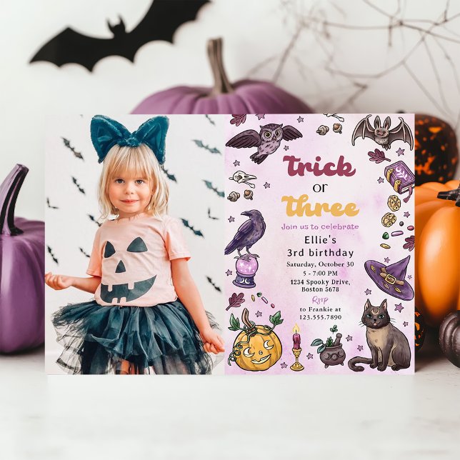 Trick Or Treat Halloween 3rd Birthday Photo Invitation (Creator Uploaded)