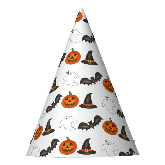 Trick-or-Treat Halloween Bat Pumpkin Ghost Witch Party Hat (Front)