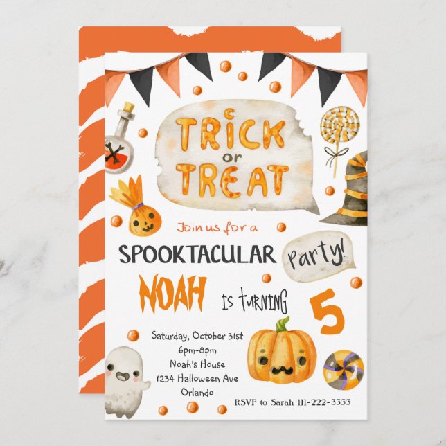 Trick or Treat Halloween Birthday Invitation (Front/Back)