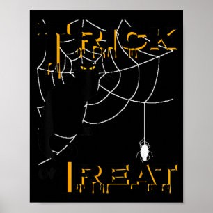 Trick Or Treat Halloween Black Cat Spider Web Tops Poster