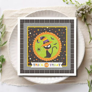 Trick Or Treat Halloween Black Cat Witch Napkin