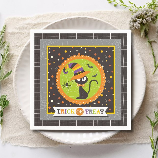 Trick Or Treat Halloween Black Cat Witch Napkin (Creator Uploaded)