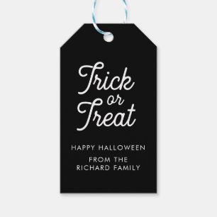 Trick or Treat Halloween Black with White Text Gif Gift Tags