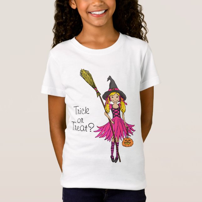 Trick or treat? Halloween blonde pink girl t-shirt (Front)