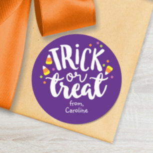 Trick or Treat Halloween Candy Cute Purple Favour Classic Round Sticker